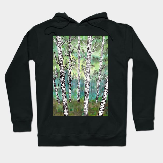 Birch Woods Watercolor Hoodie by ZeichenbloQ